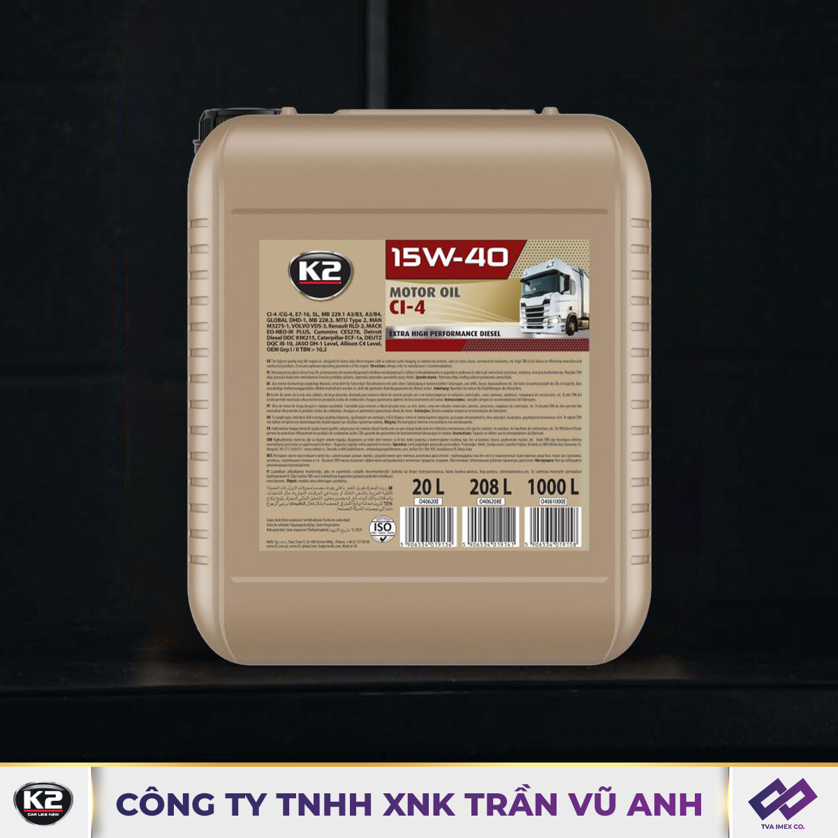 K2 MOTOR OIL 15W-40 CI-4 20L - NHỚT XE TẢI - K100